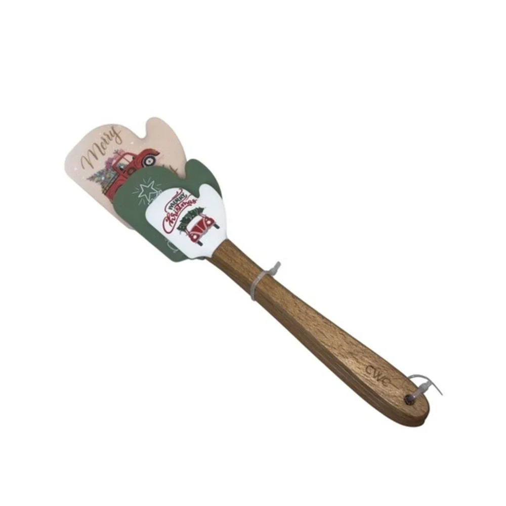 CWC Christmas Silicone Spatula‎ Set 3pc Mitten Red Truck Holiday Baking Wooden